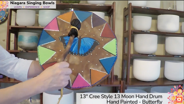 “Fly Free” 13 inch Painted Indigenous Hand Drum: How does one become a butterfly? You have to want to learn to fly so much that you are willing to give up being a caterpillar.